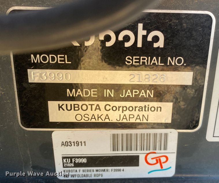 image for item DN7508 2018 Kubota F3990  lawn mower