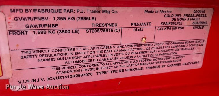 image for item DN7552 2019 PJ U8141  utility trailer