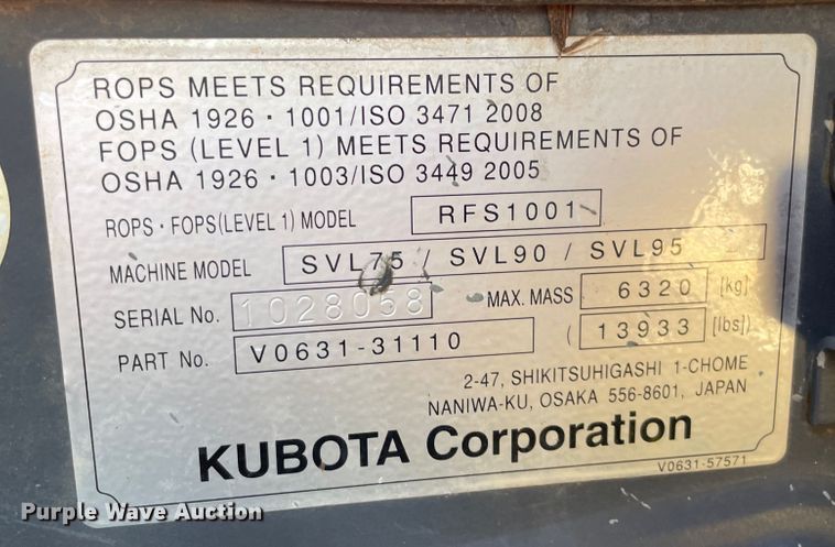 image for item DN7557 2020 Kubota SVL75-2  tracked skid steer loader