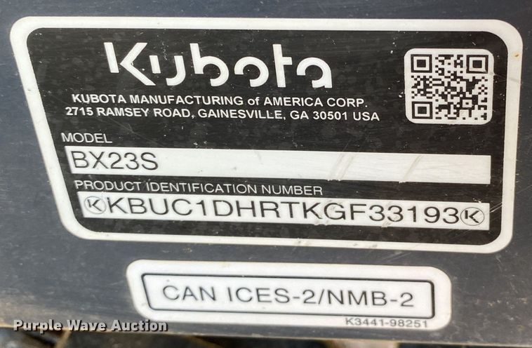 image for item DN7566 2020 Kubota BX23SLSB-R  backhoe