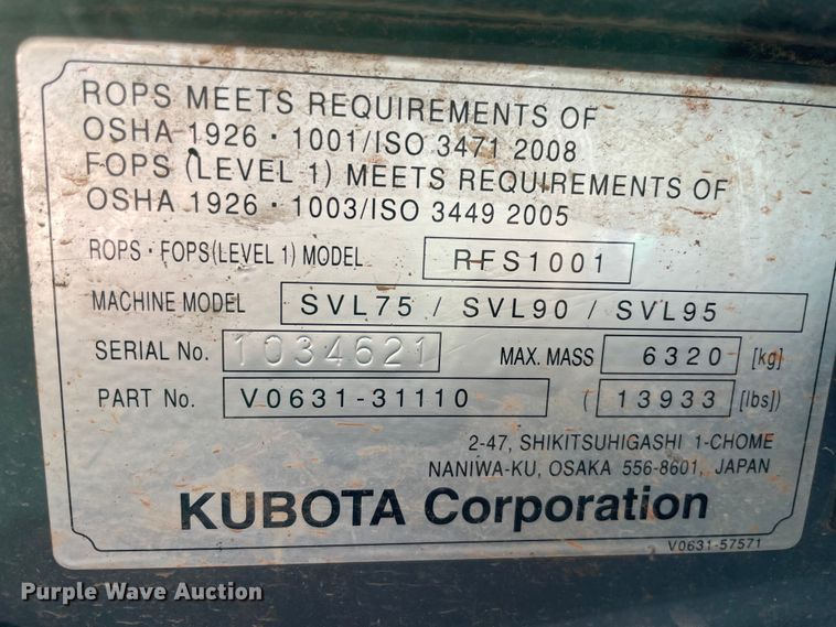 image for item DN7569 2019 Kubota SVL75-2  tracked skid steer loader