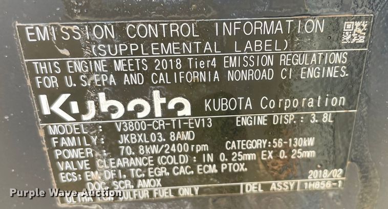 image for item DN7597 2018 Kubota SVL95-2S  tracked skid steer loader