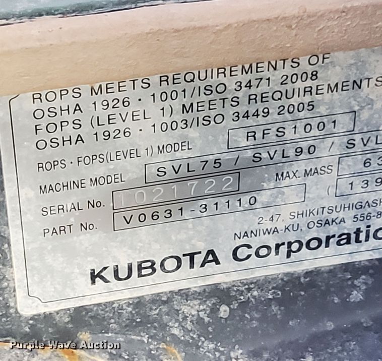 image for item DN7597 2018 Kubota SVL95-2S  tracked skid steer loader