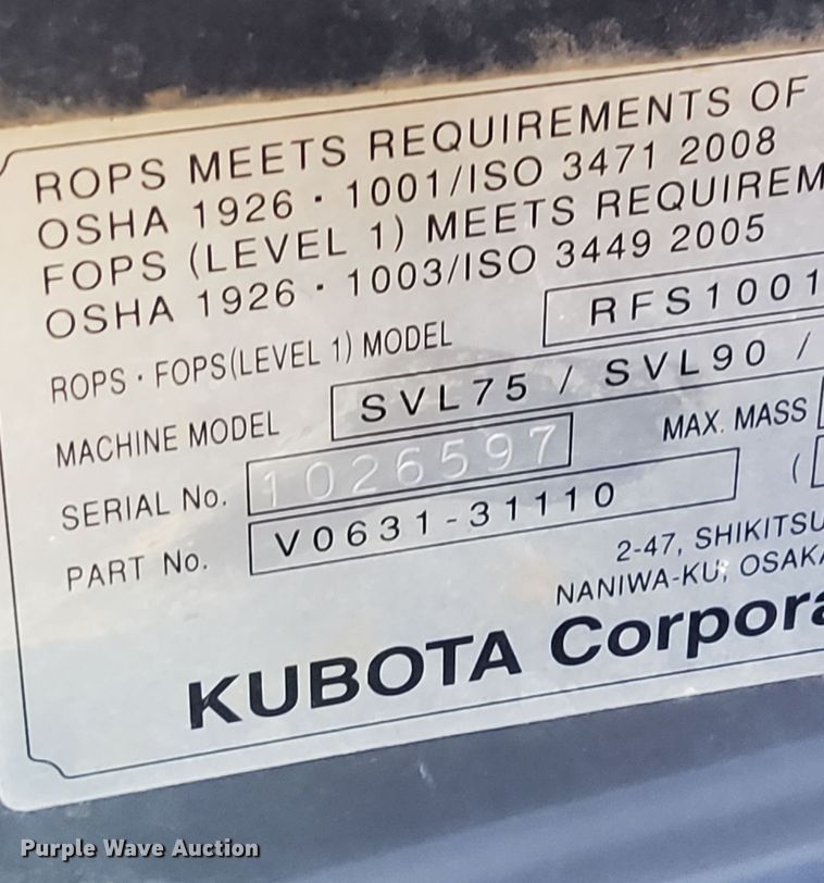 image for item DN7601 2018 Kubota SVL95-2S  tracked skid steer loader