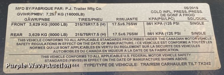 image for item DN7613 2020 PJ TK242 tilt deck utility trailer