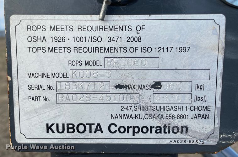 image for item MI9555 Kubota K008-3  mini excavator