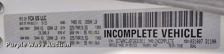 image for item DF8218 2015 Dodge Ram 4500  truck cab and chassis