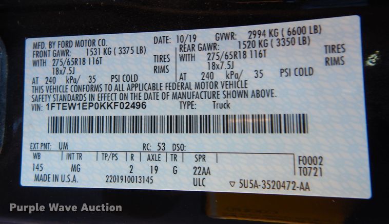 image for item DI6841 2019 Ford F150  SuperCrew pickup truck