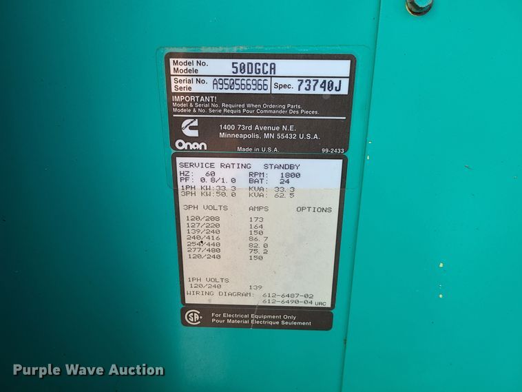 image for item DM4917 Onan 50DGCA  generator