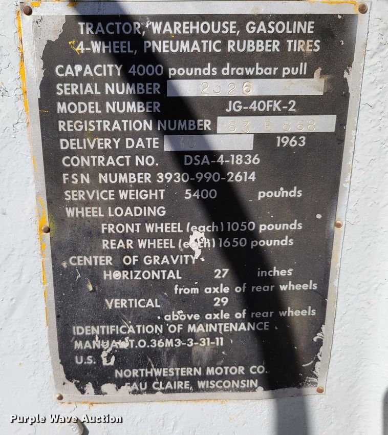 image for item DM8100 1963 Northwestern JG-40FK-2  tug