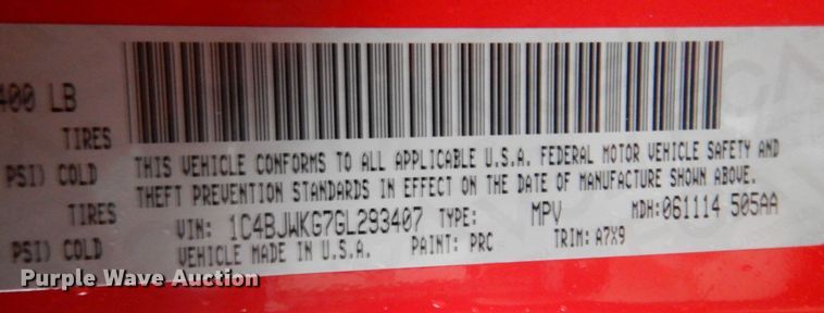 image for item DP0408 2016 Jeep Wrangle Sport Unlimited  SUV