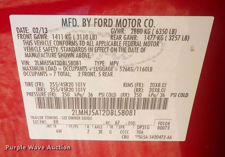 image for item DQ3103 2013 Lincoln MKT  SUV