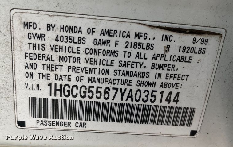 image for item DR7318 2000 Honda Accord EX