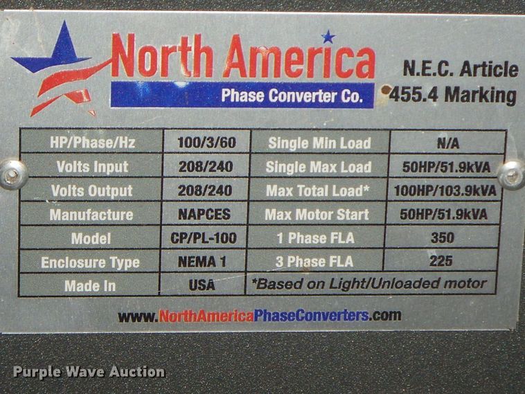 image for item HF9463 North America CP/PL-100  phase converter