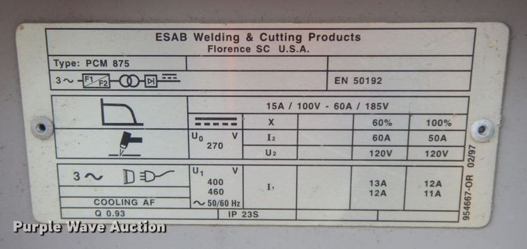 image for item HF9469 Esab PCM-875  plasma cutter