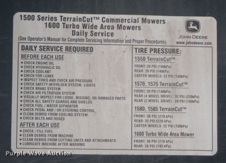 image for item HF9484 2016 John Deere 1600 Turbo  lawn mower