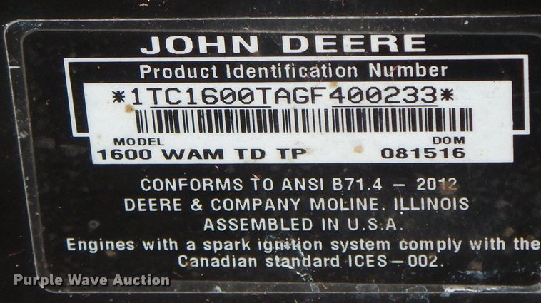 image for item HF9484 2016 John Deere 1600 Turbo  lawn mower