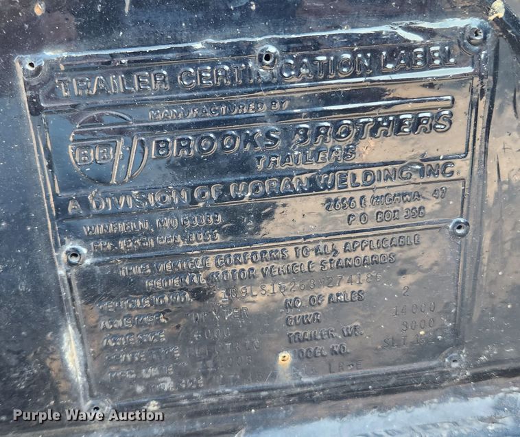 image for item JB9764 2003 Brooks Brothers SLT1523-E  tilt deck equipment trailer