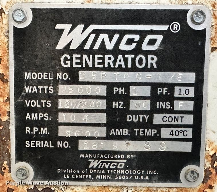 image for item JD9134 Winco 25PTOC-3  generator