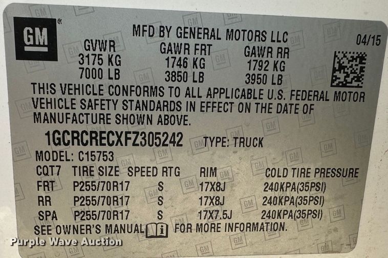 image for item JD9174 2015 Chevrolet Silverado 1500  Double Cab pickup truck