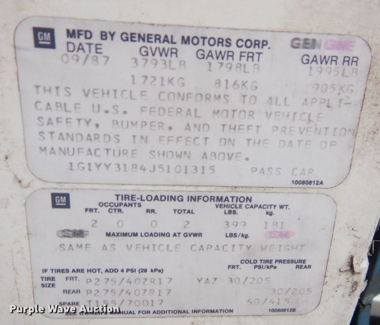 image for item JK9036 1988 Chevrolet Corvette  convertible