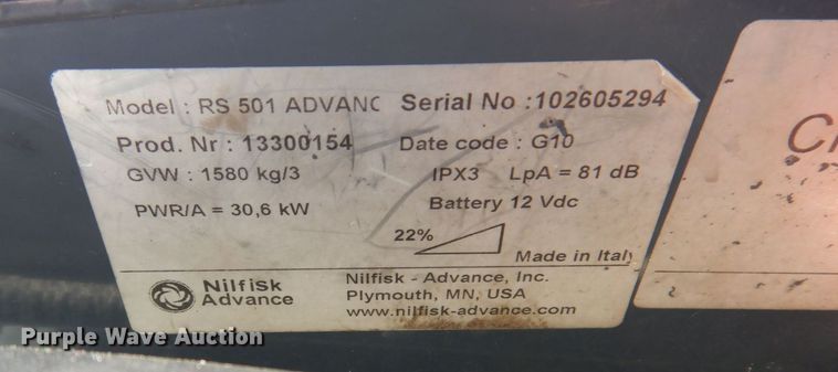 image for item JL9782 2010 Nilfisk Advance RS501  street sweeper