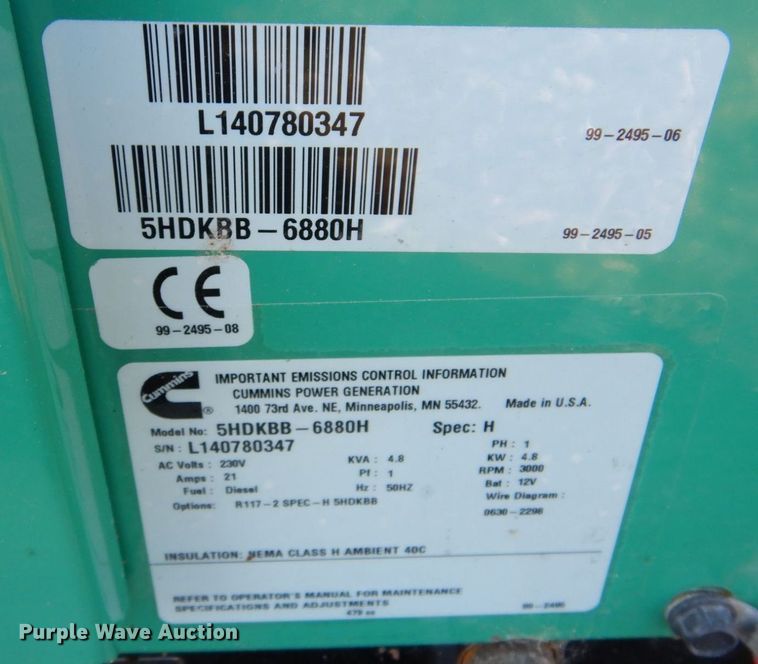image for item JL9819 Cummins Onan 5HDKBB-6880H  generator