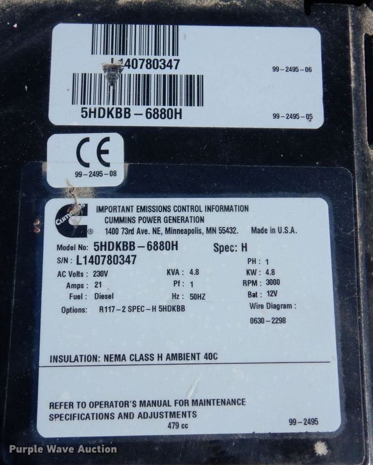 image for item JL9819 Cummins Onan 5HDKBB-6880H  generator