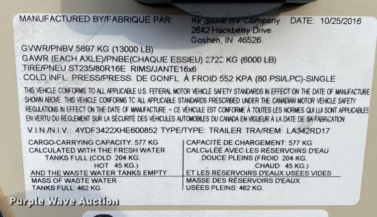 image for item JW9308 2017 Keystone Laredo  camper