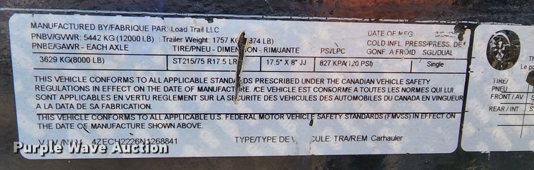 image for item JW9957 2022 Load Trail  equipment trailer