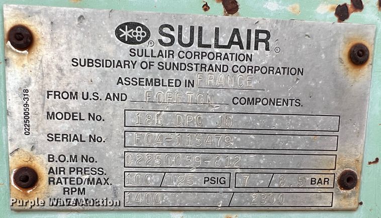 image for item KF9725 Sullair 185DPQJD  air compressor