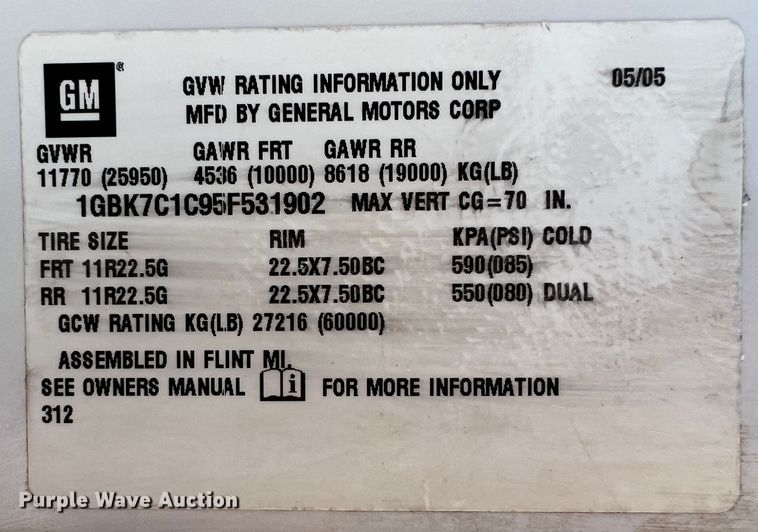 image for item KF9736 2005 Chevrolet C7500  utility / service truck