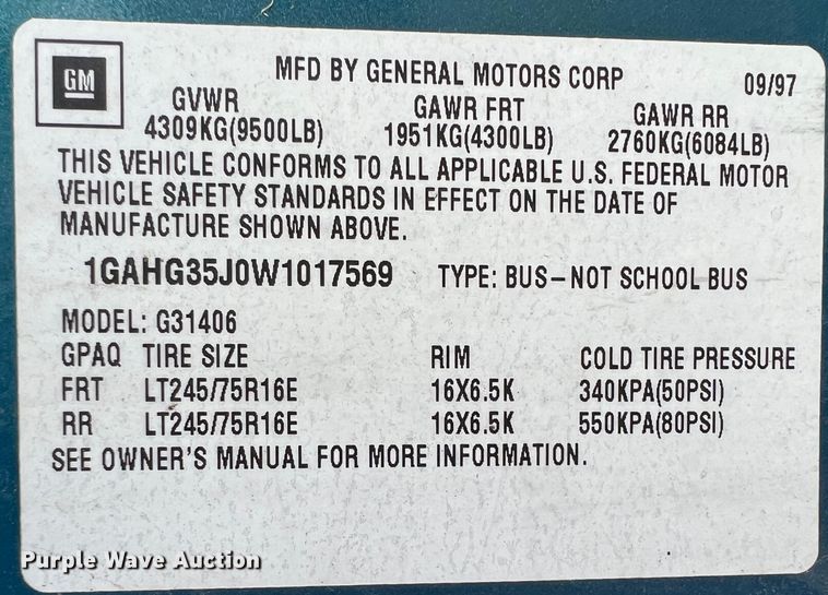 image for item KF9799 1998 Chevrolet Express G3500  van