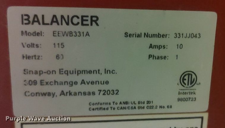 image for item KI9956 Snap On EEWB331A  tire balancer