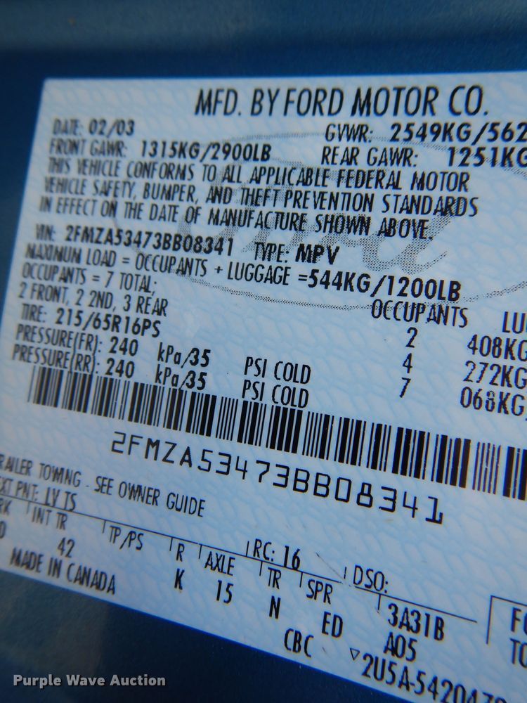 image for item KJ9005 2003 Ford Windstar  van