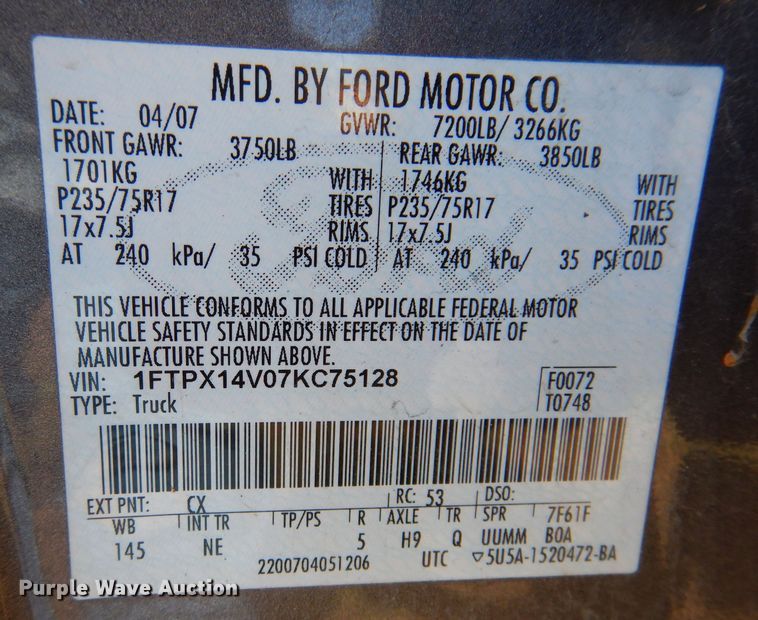 image for item KW9513 2007 Ford F150  SuperCab pickup truck
