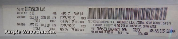 image for item KW9638 2009 Dodge Ram 2500HD  Quad Cab pickup truck
