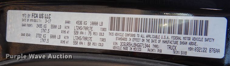 image for item KW9645 2017 Dodge Ram 2500HD  Crew Cab pickup truck