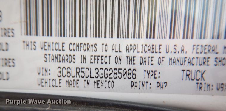 image for item KW9648 2016 Dodge Ram 2500HD  Crew Cab pickup truck