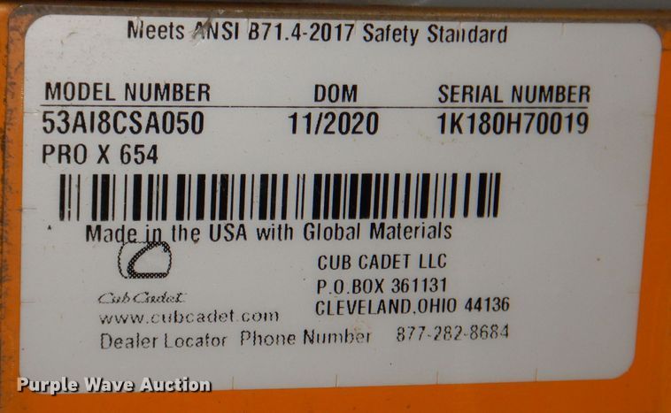 image for item KW9696 2021 Cub Cadet Pro X600  ZTR lawn mower