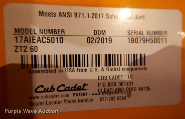 image for item KW9702 2019 Cub Cadet ZT2  ZTR lawn mower