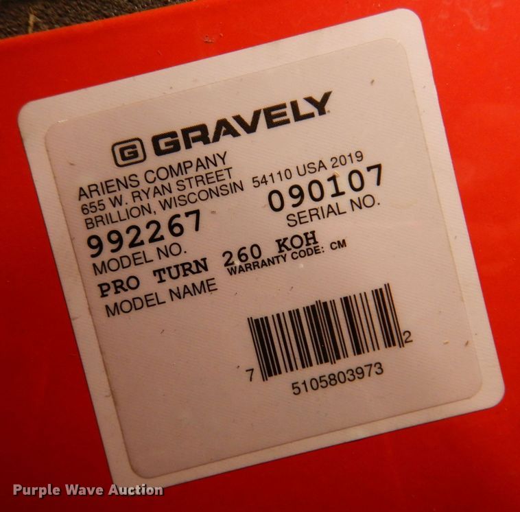 image for item KW9709 2019 Gravely Proturn 260  ZTR lawn mower