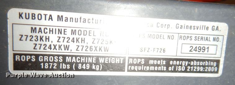 image for item KW9710 2017 Kubota Z724  ZTR lawn mower