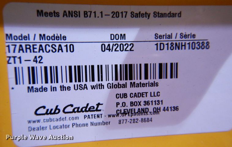 image for item KW9719 2022 Cub Cadet Ultima ZT1  ZTR lawn mower