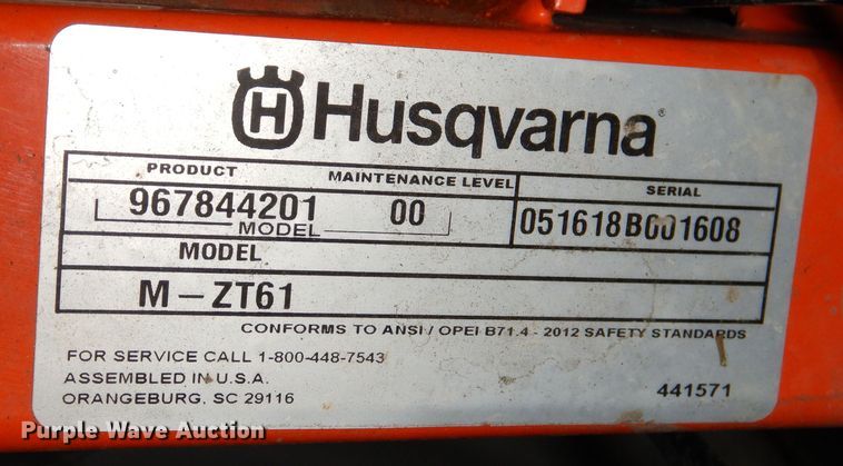 image for item KW9724 2018 Husqvarna M-ZT61  ZTR lawn mower