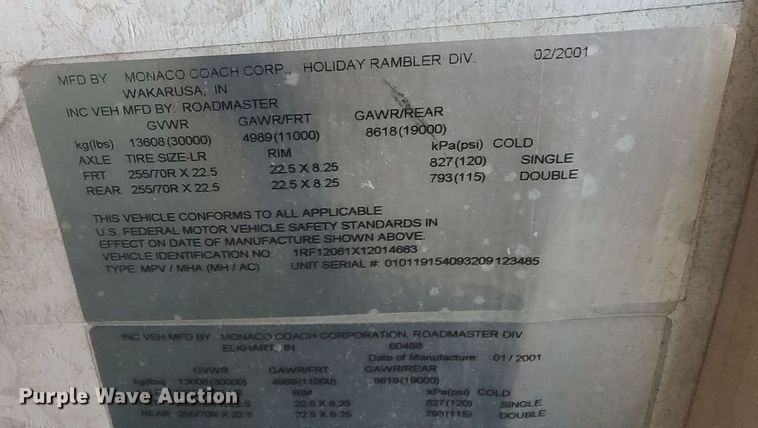 image for item LK9301 2001 Monaco Endeavor  RV