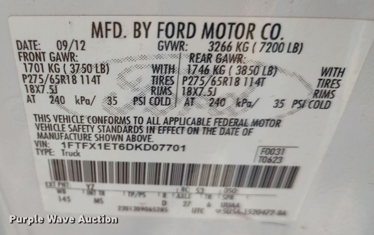 image for item LK9347 2013 Ford F150  SuperCab pickup truck