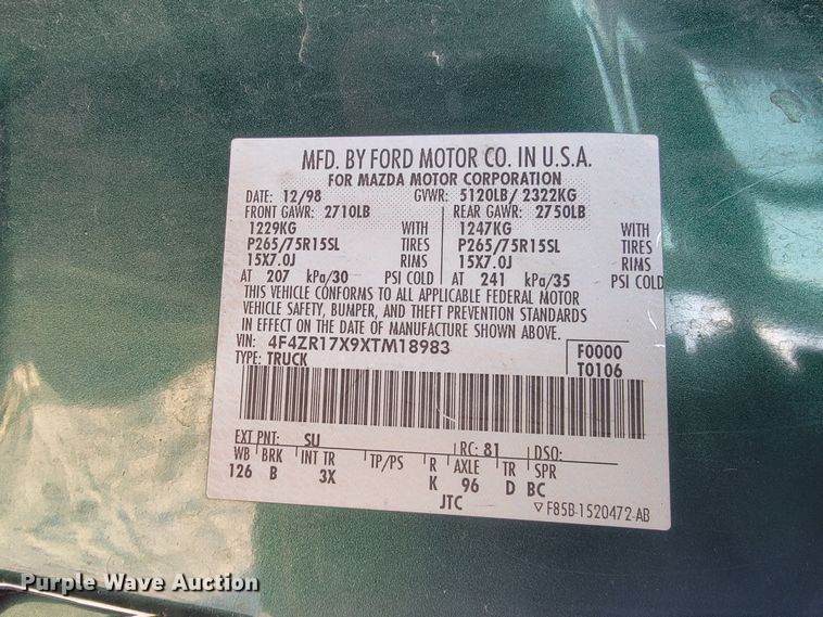 image for item LL9734 1999 Mazda B4000 SE  Cab Plus pickup truck