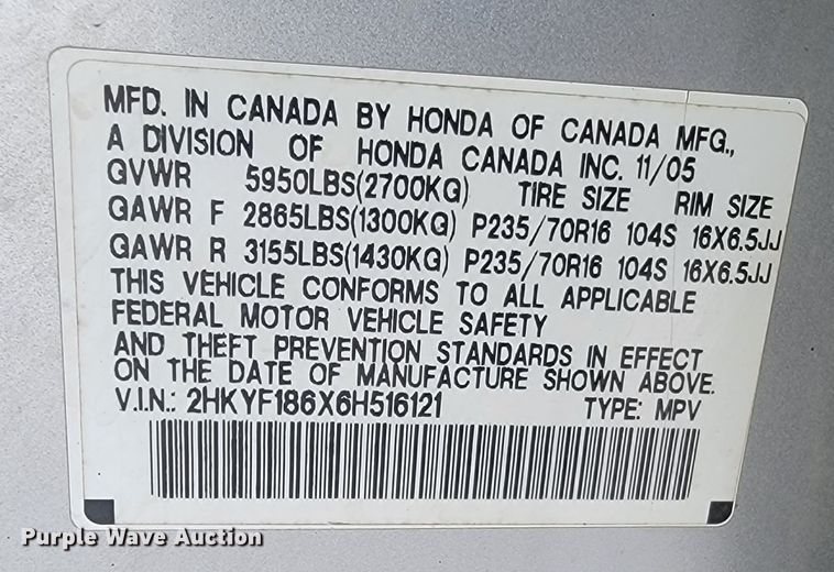 image for item LL9737 2006 Honda Pilot  SUV