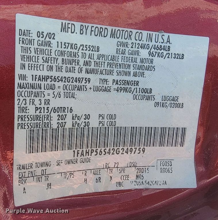 image for item LL9741 2002 Ford Taurus